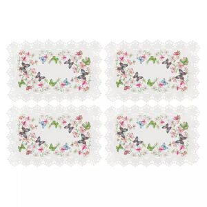 Butterfly Blossoms Lace Trimmed White Fabric Placemats, Set of 4